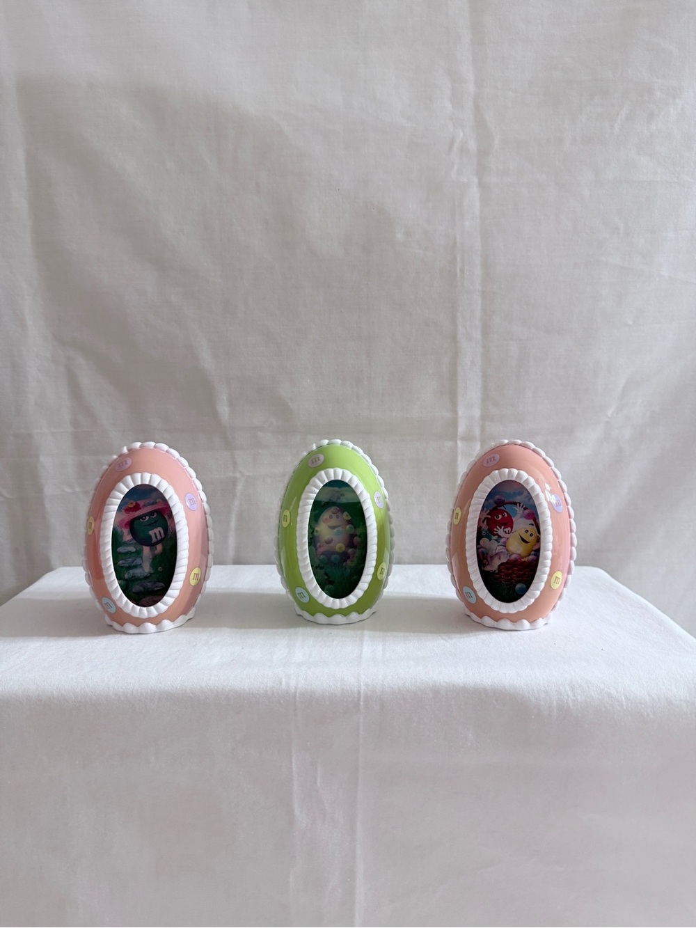 M&M'S Pastel Pink & Pastel Green Egg-Shaped Holiday Decor Trio
